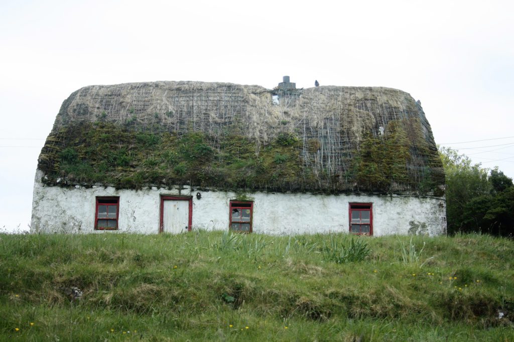 Thatched-roof house on the Aran Islands.