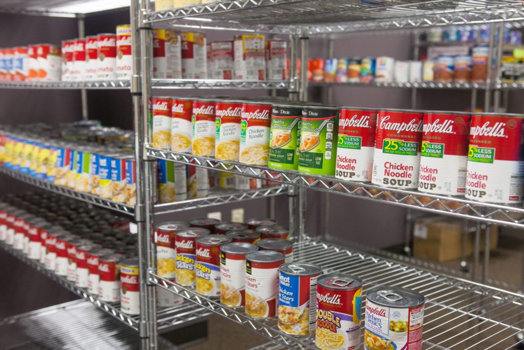 The LSU Food Pantry stocks canned and boxed food items and even has a freezer dedicated to perishable items like fresh poultry and ground beef. Photo by Christina Leo.