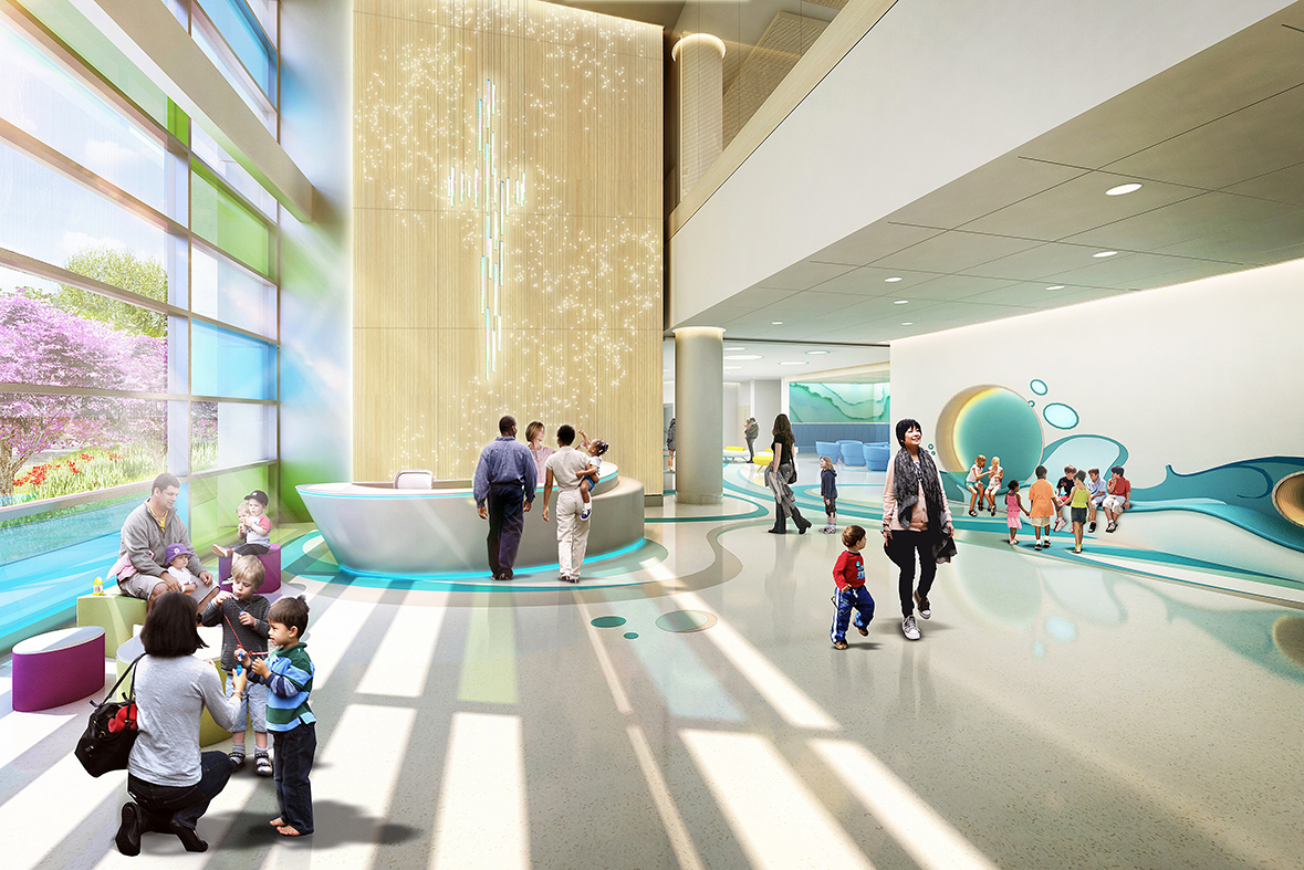 The lobby of the Our Lady of the Lake Children’s Hospital will have an inviting and welcoming atmosphere resembling a children’s museum.